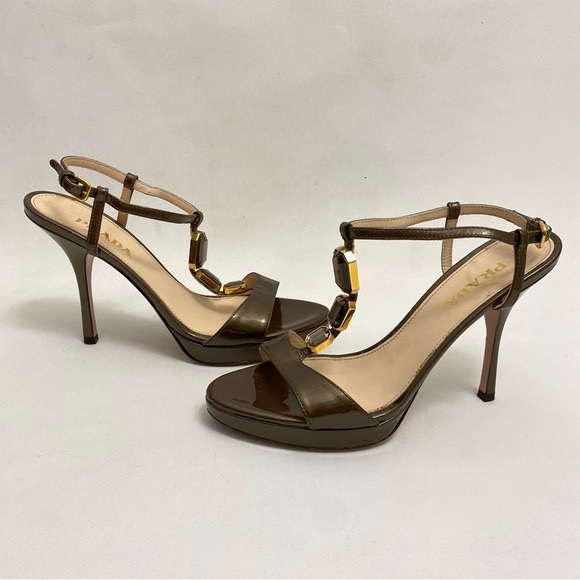 Prada Jewel Embellished Heels Heeled Sandals 6.5 / 36.5 Ankle Strap Stilettos - Picture 13 of 14